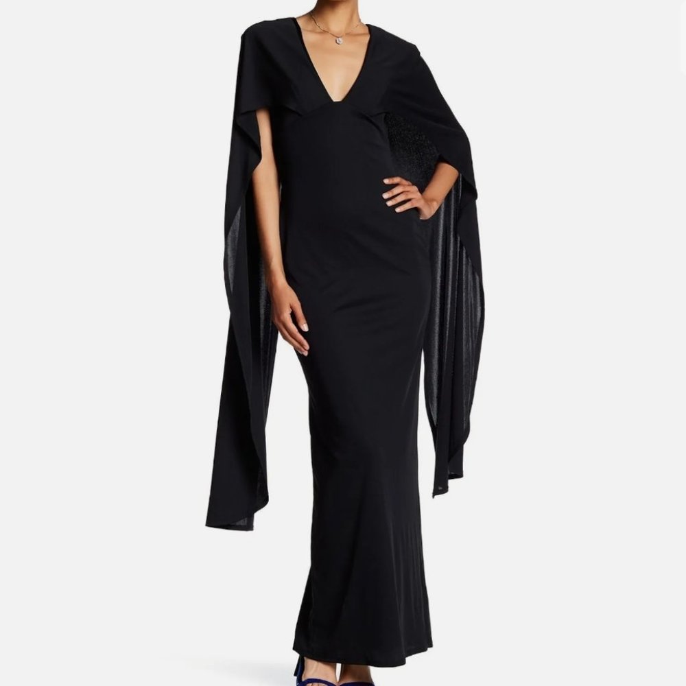 ABS Collection by Allen Schwartz Cape Black Jersey Gown Maxi Dress